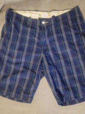 TOMMY BAHAMA RELAX Navy Blue Yellow Colorful Check Cotton Shorts Men's Size 35